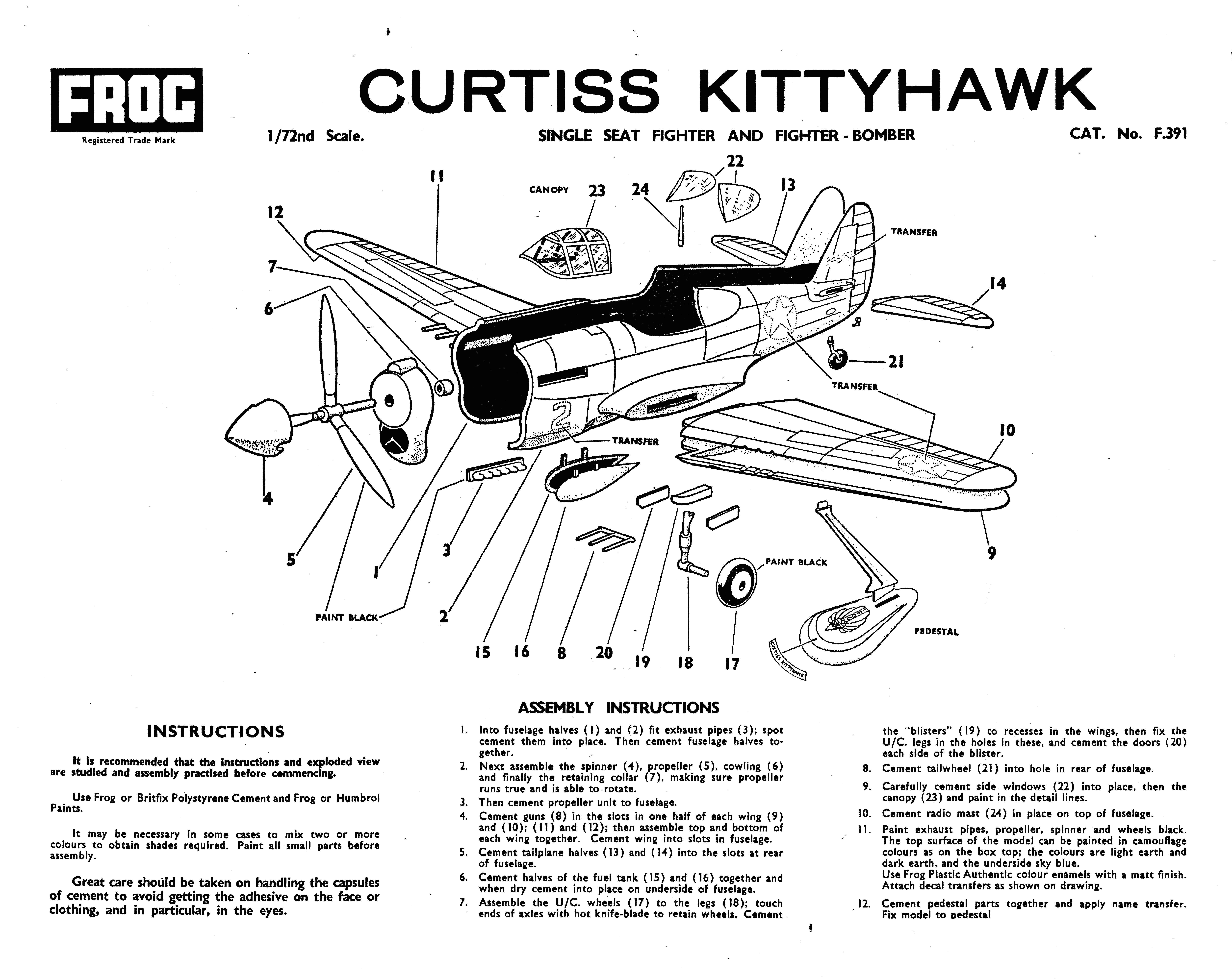 Инструкция по сборке FROG F391 Curtiss P-40E Warhawk (Kittyhawk IA), Black series, Rovex Industries Ltd, 1966-67